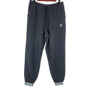 adidas Boyfriend Black White Tape Joggers Womens L Relaxed Pull On Sweatpants